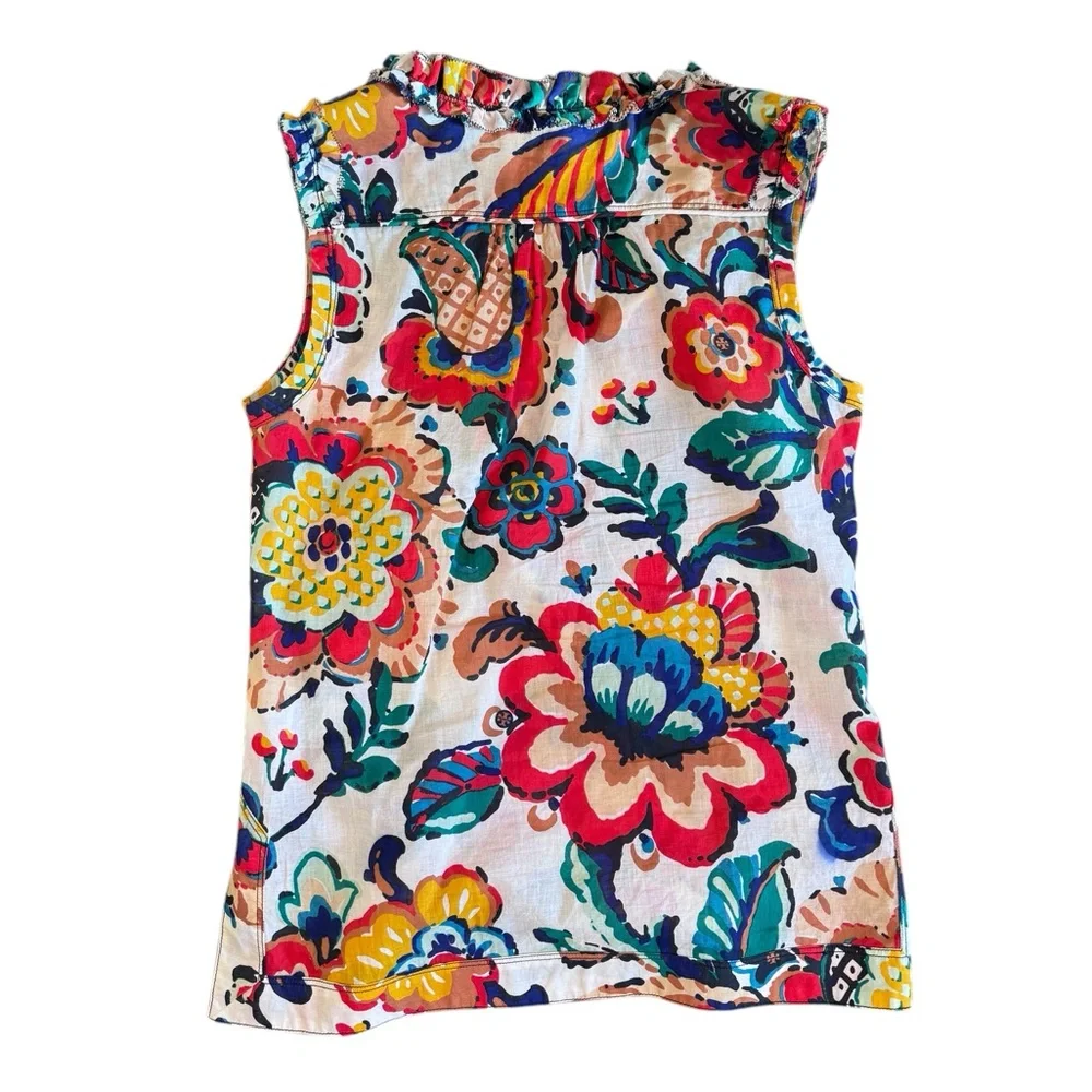 Tory Burch Floral Ruffle Neck Sleeveless Lightweight Top Size‎ 6